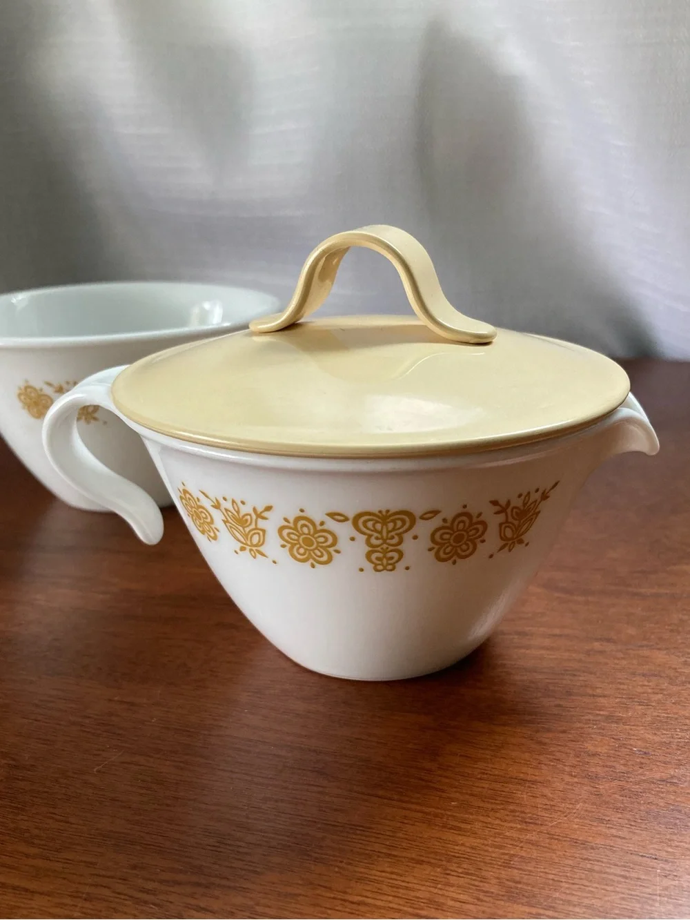 1970s Golden Butterfly Floral Sugar Bowl & Milk Bowl w Lid Vintage Corelle